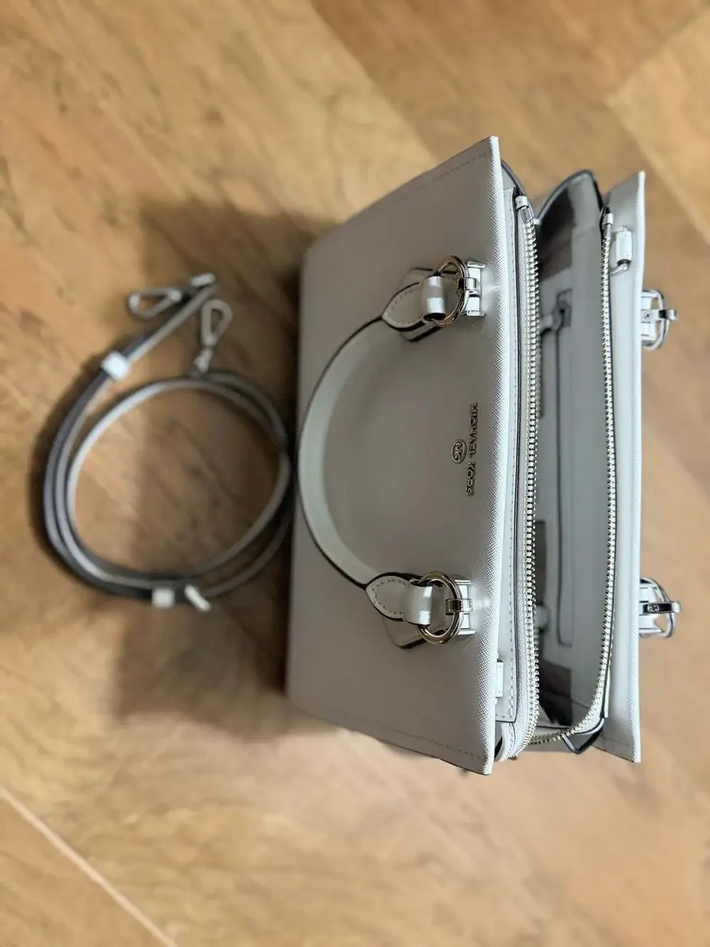 Michael Kors Marilyn Medium Saffiano Leather Satchel in Optic White